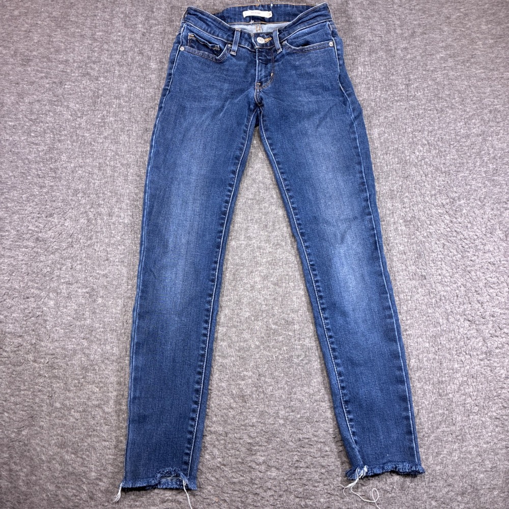 Levi's 711 Skinny Jeans Women 24 Blue Raw Hem Denim Grunge Indie Travel
